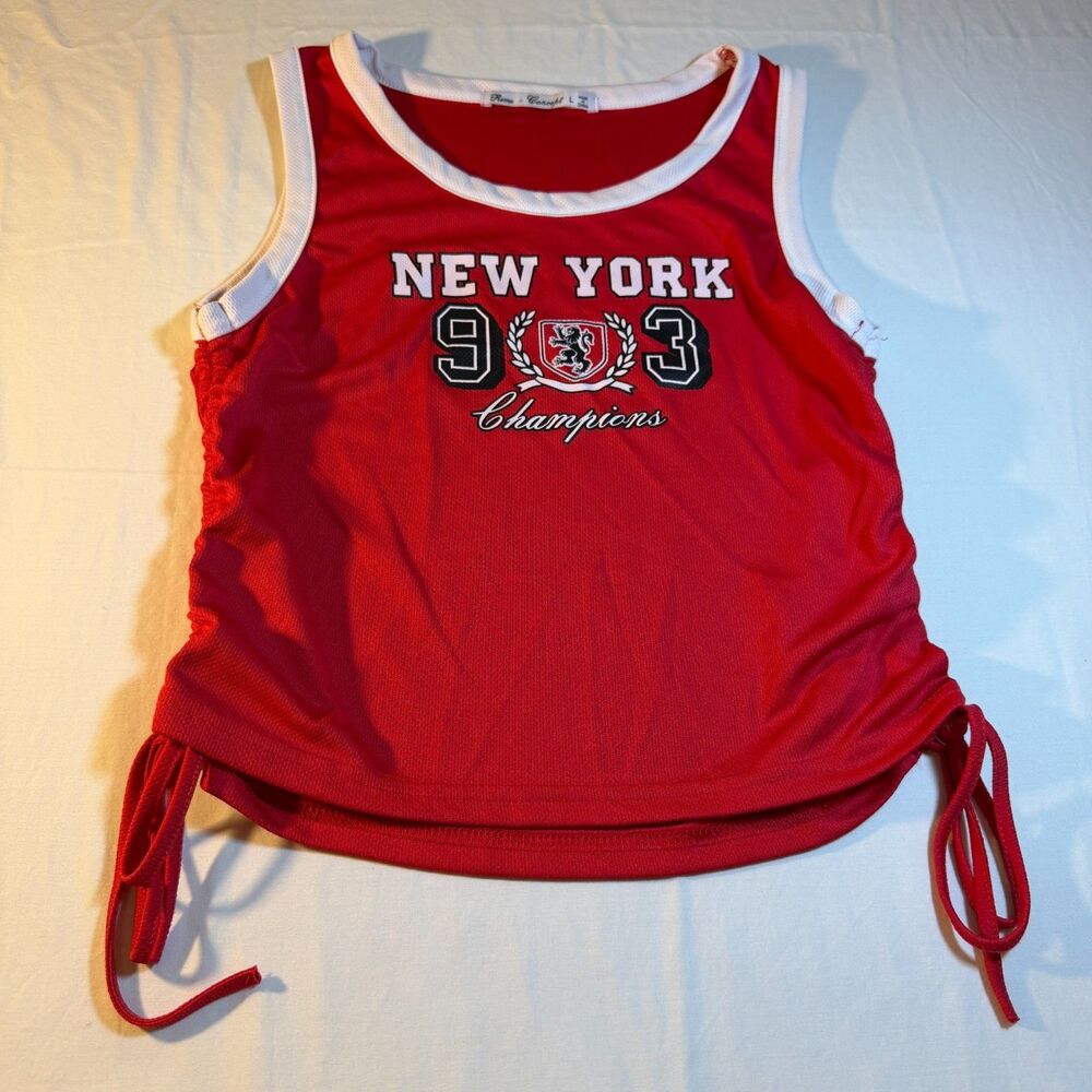Roma Concept L Ruched Crop Tank Women Red Mesh New York 903 Basketball Jersey
